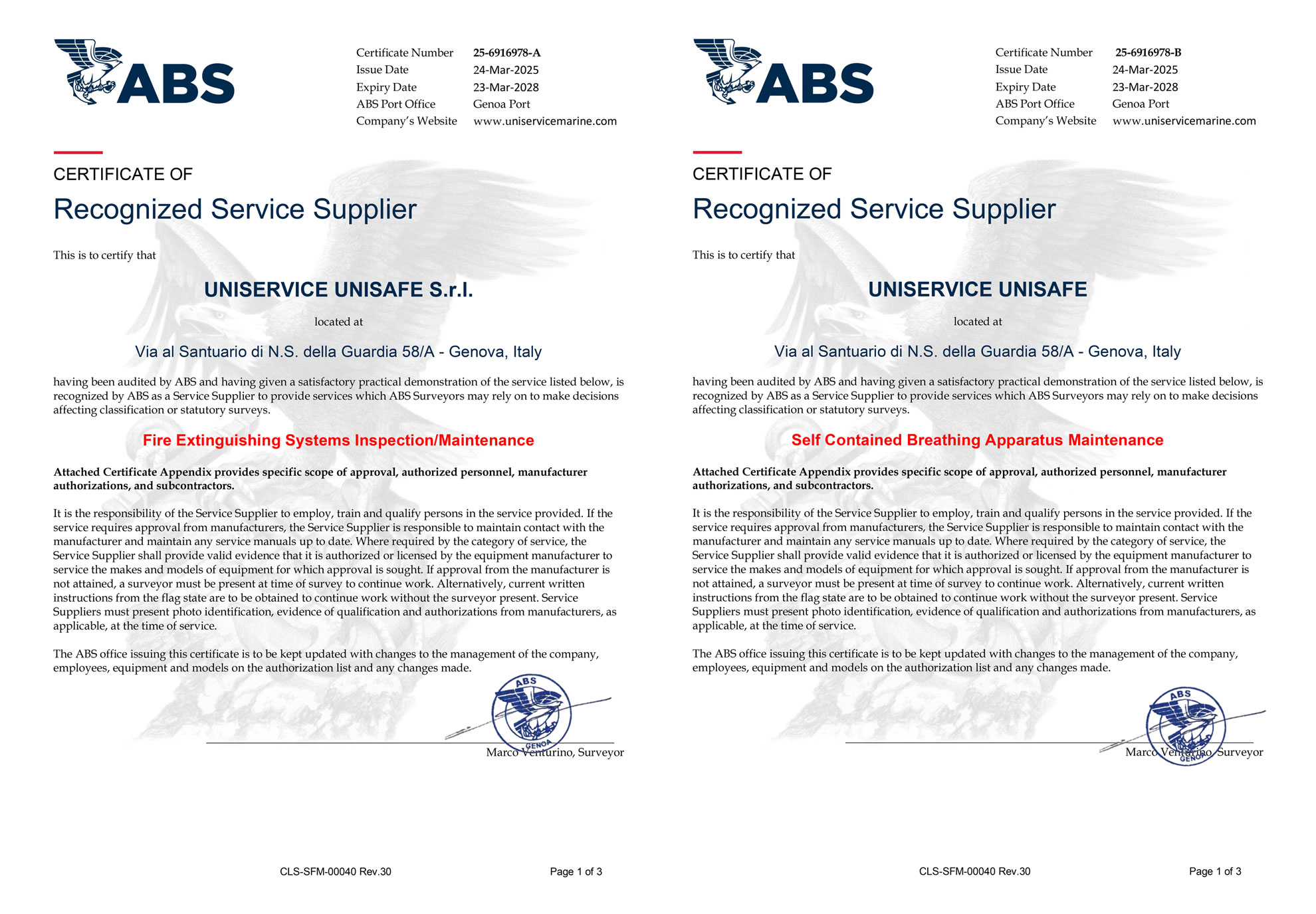 ABS Approval Certificate